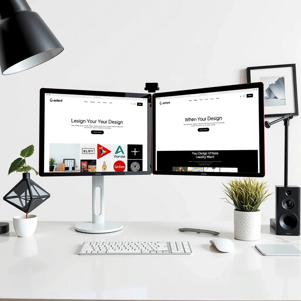 Modern web design workspace with clean minimalist aesthetic