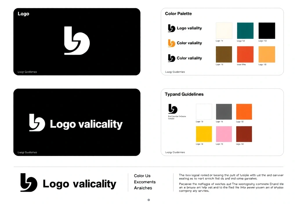 Brand identity design showing logo variations, color palettes, and typography